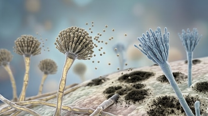 Zápach z klimatizácie - plesne Aspergillus a Penicillium pod mikroskopom